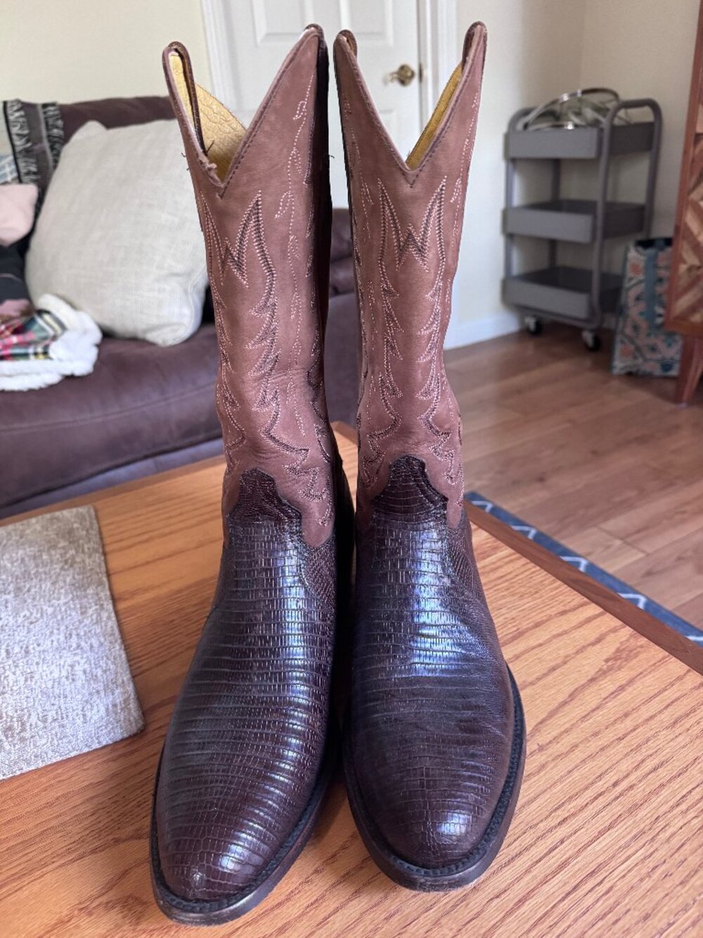 Men's Western Boots 12 D | Lizard Vamp + Mauve Nubuck Shaft | Made in Mexico